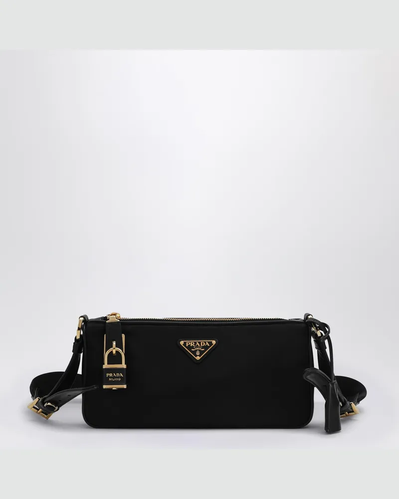 Prada Schwarze Re-Nylon- und Ledertasche mit Vorhängeschloss Black