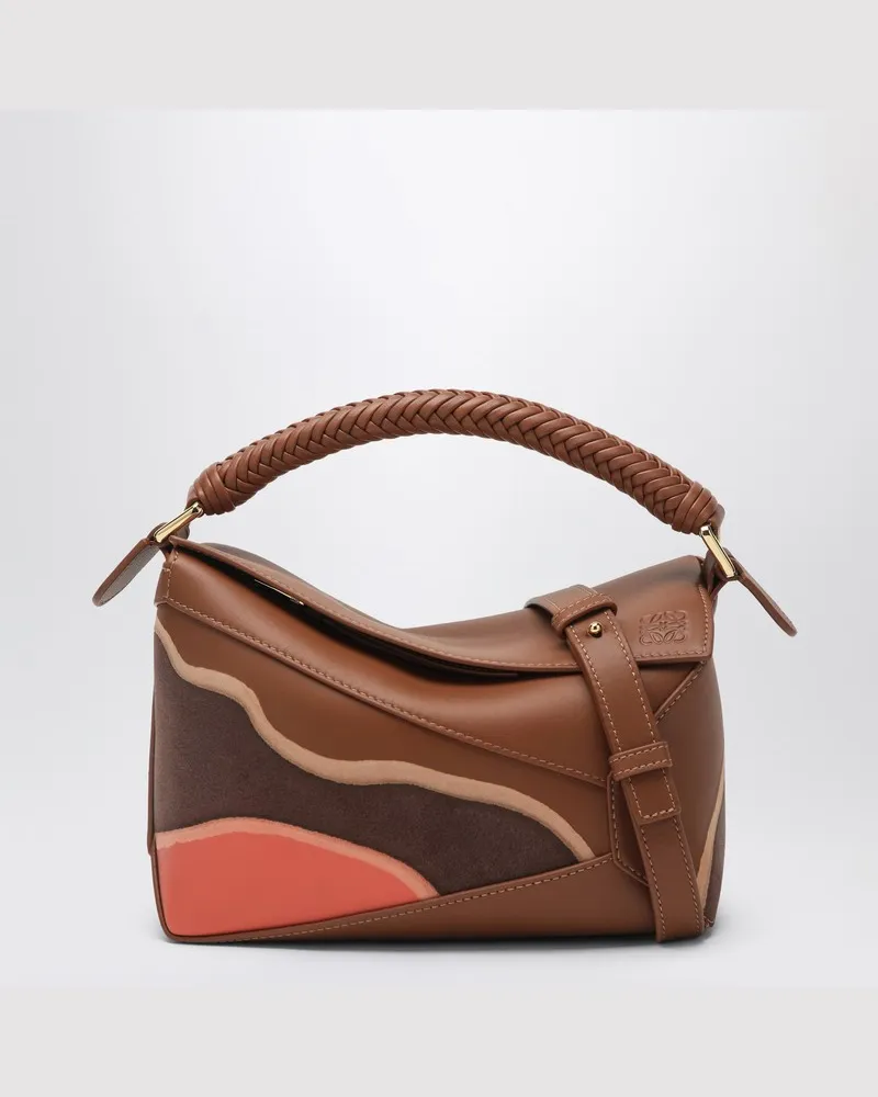 Loewe Puzzle Edge kleine Tasche in Pecan/Parrot Pink Braun