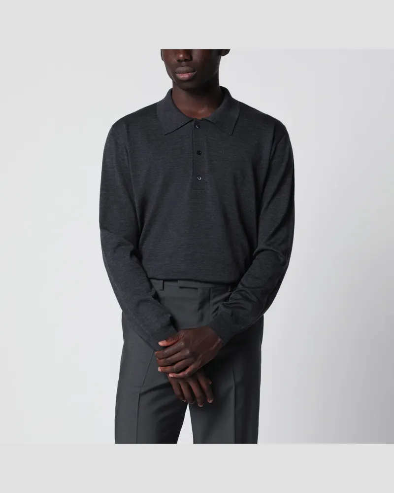 Valentino Garavani Polo mit VLogo-Stickerei aus Wolle in Anthrazit Grey