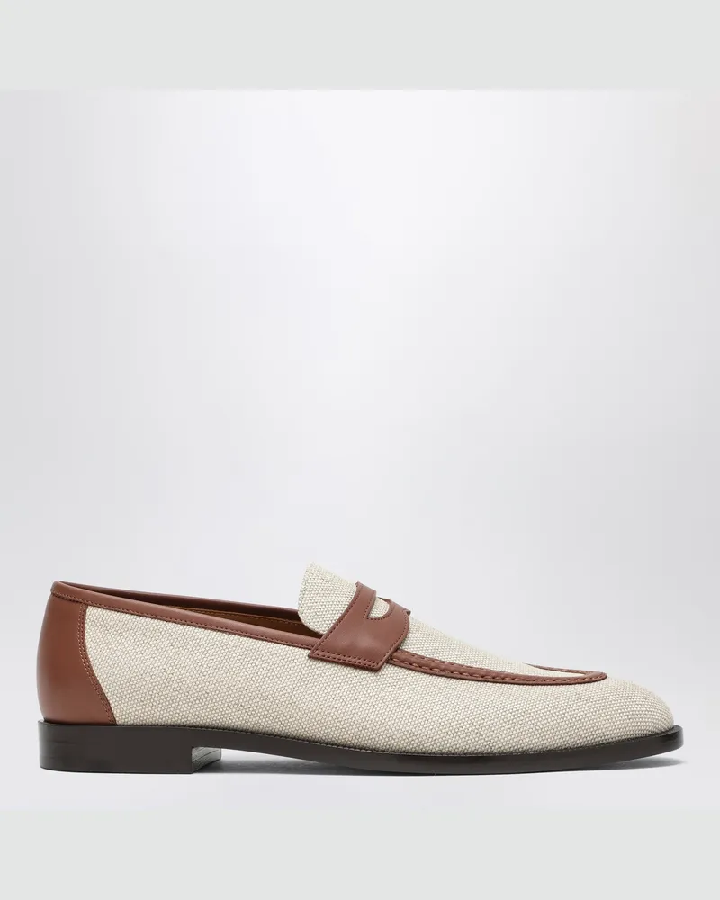 Loro Piana Sergio-Loafer aus naturfarbenem Canvas und Leder Beige