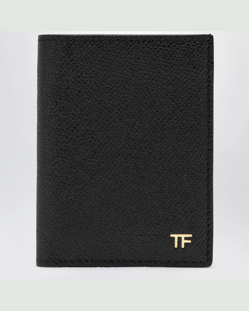Tom Ford Grained leather card holder with logo in black Black