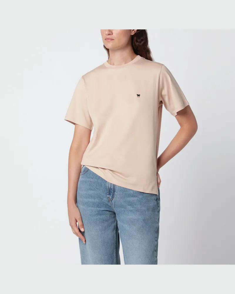 Max Mara Puderrosa T-Shirt aus Baumwolle mit Logostickerei Pink