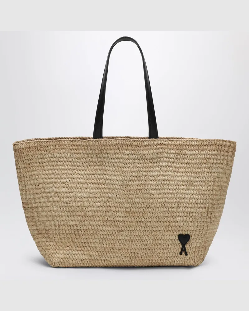AMI Paris Ami de Coeur Tote-Bag aus Raffia Beige