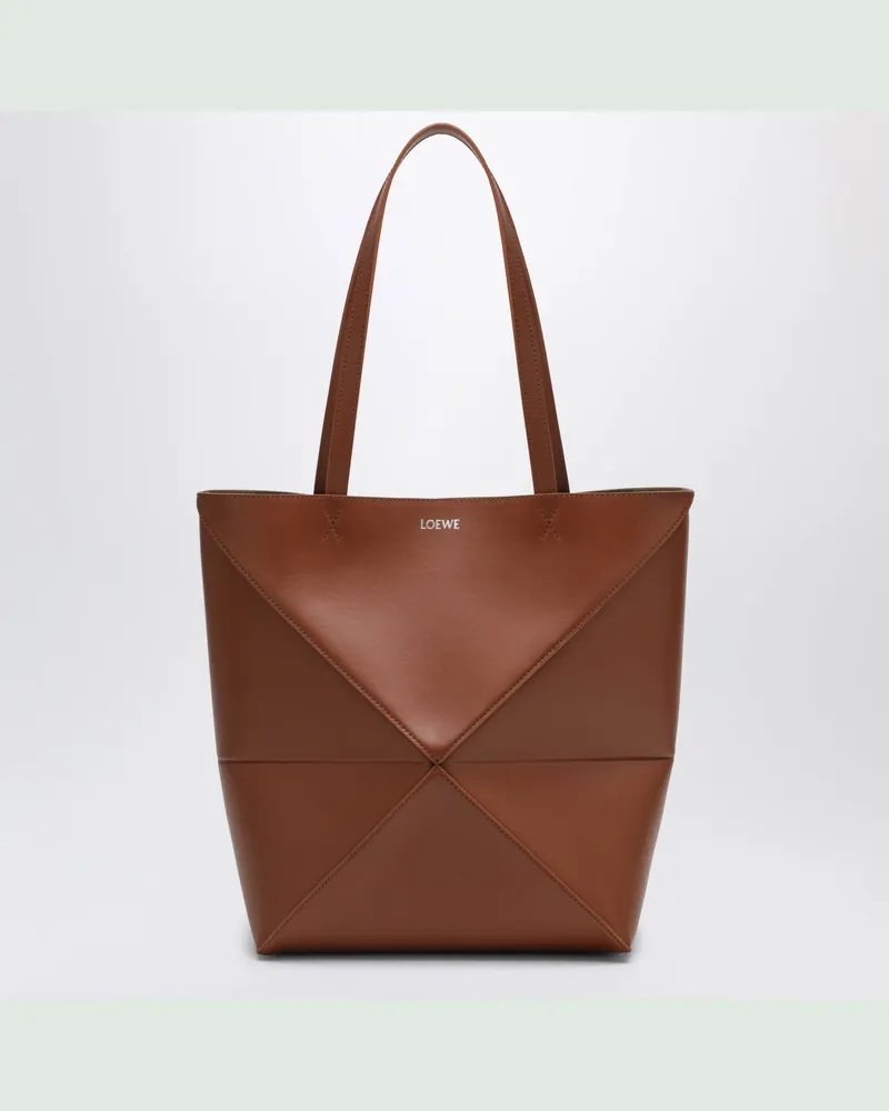 Loewe Mittlere Puzzle Fold Tote Bag aus hellbraunem Leder Brown