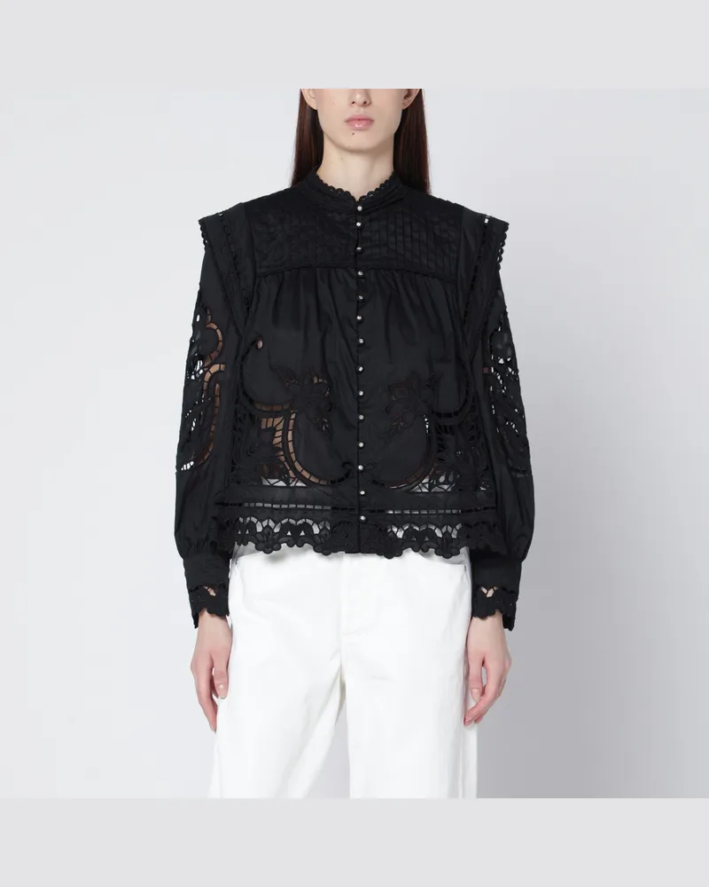 FARM Rio Schwarze Richelieu-Bluse aus Baumwolle Black