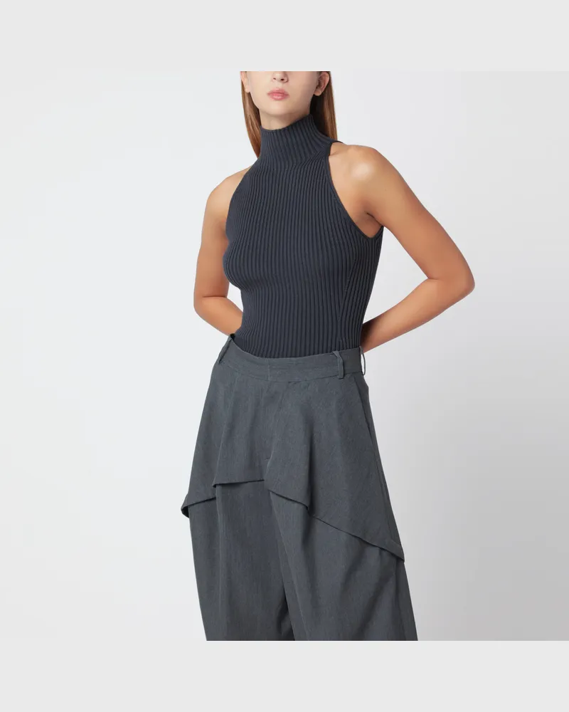 Alaïa Graublaues geripptes Top aus Wollmischung Grey