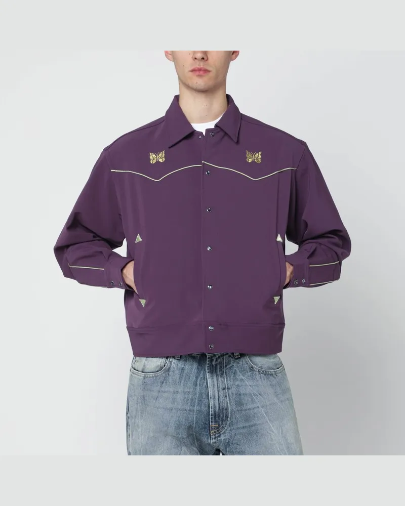 NEEDLES Violettes Hemd mit gelber Stickerei Violett