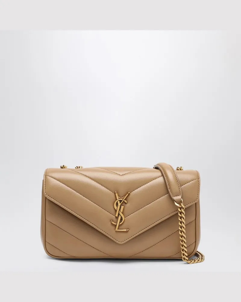 Saint Laurent Kleine hellbraune LouLou-Tasche aus Leder Beige