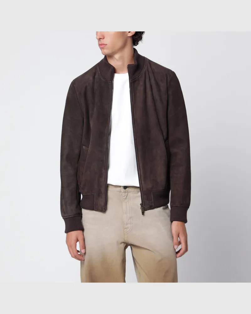 Salvatore Santoro Bomberjacke aus dunkelbraunem Veloursleder Brown