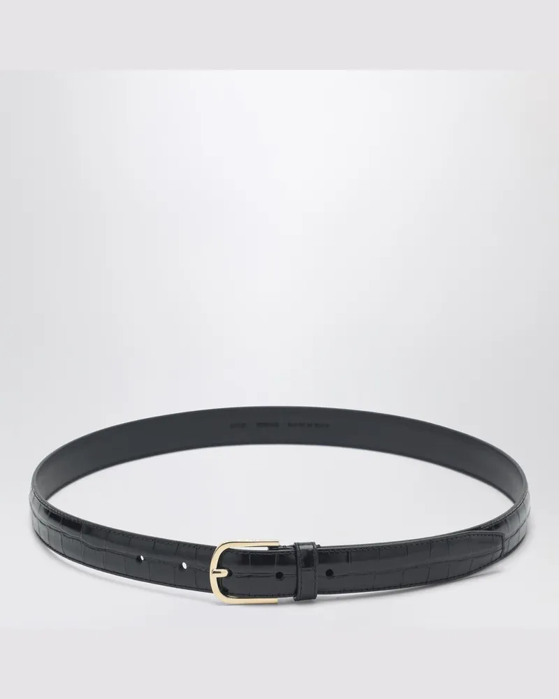 Totême Schwarzer Ledergürtel mit Kroko-Effekt Black