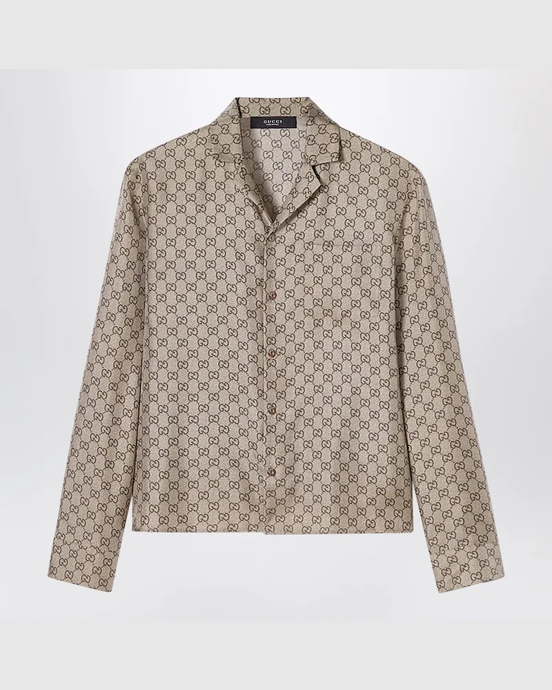 Gucci Bowlinghemd aus Seidentwill mit einem Allover-GG-Print Beige