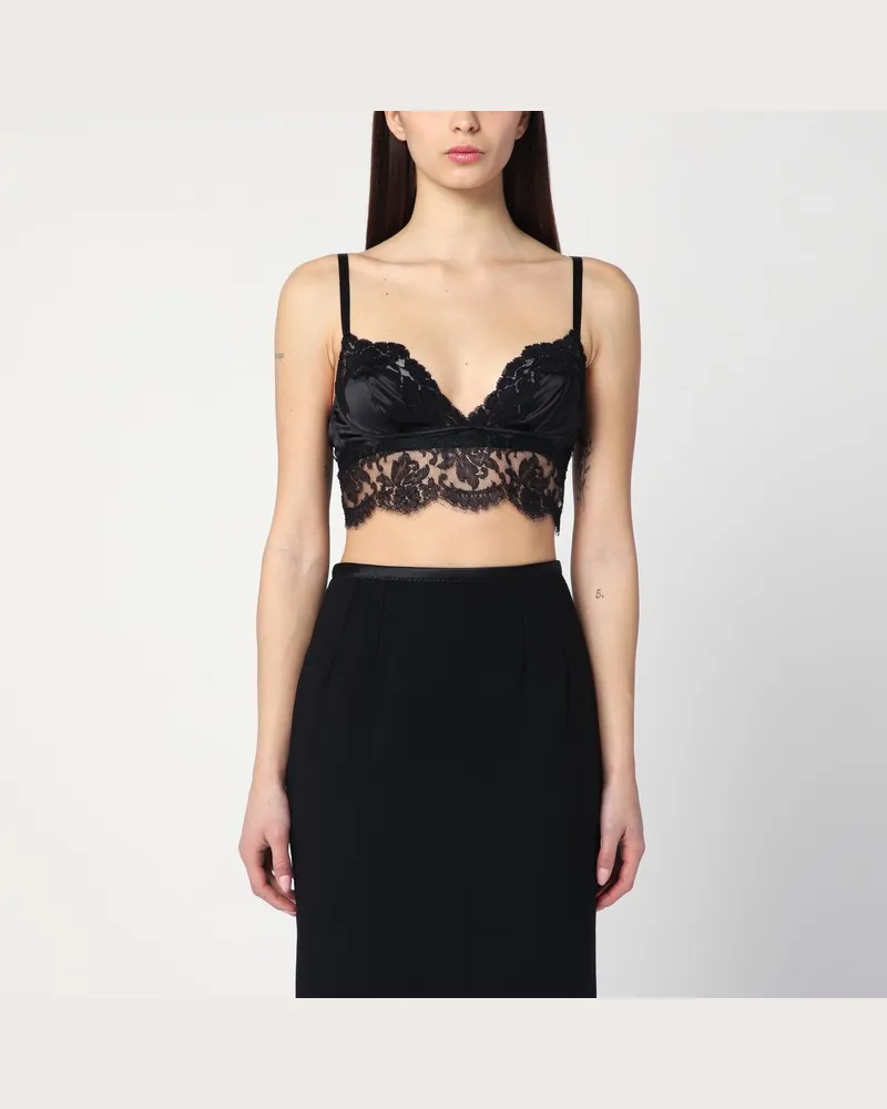 Dolce & Gabbana Schwarzes Bralette-Top aus Seidensatin und Spitze Schwarz