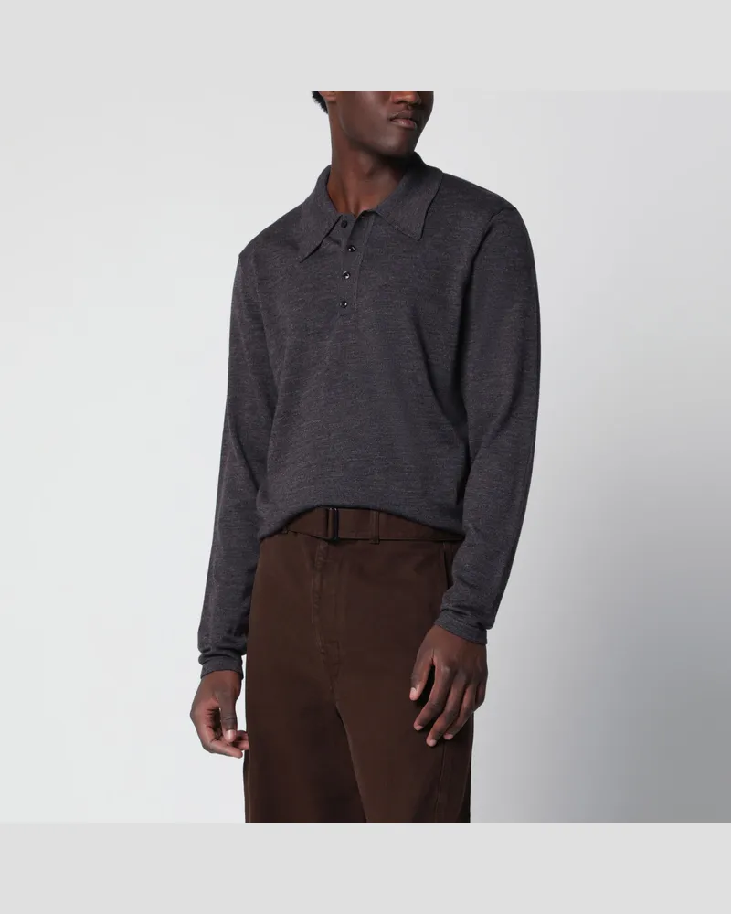 Christophe Lemaire Graues Langarm-Poloshirt aus Wolle Brown