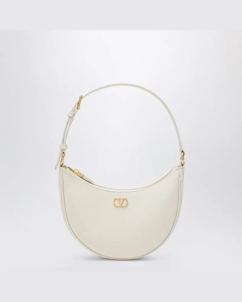 Valentino Garavani Vlogo Signature Mini-Hobo-Tasche aus elfenbeinfarbenem Leder Weiß