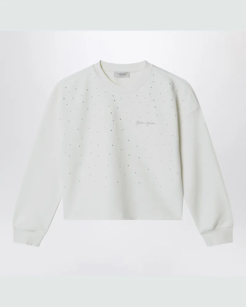Golden Goose Weißes Baumwoll-Sweatshirt mit Strass White