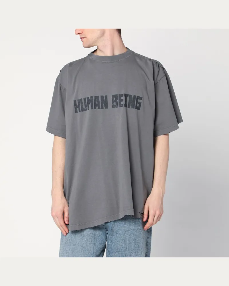 Balenciaga T-Shirt Human Being in Grau Grau