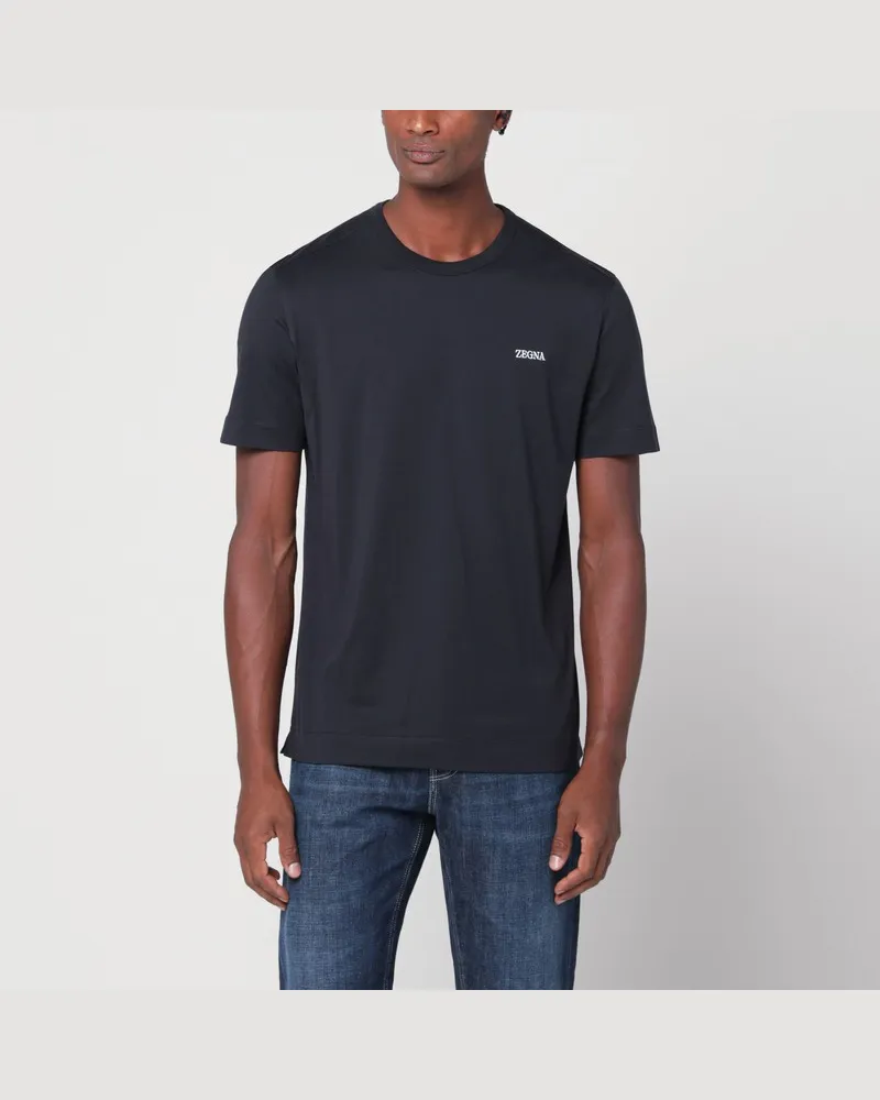 Ermenegildo Zegna Marineblaues T-Shirt mit Logo Weiß