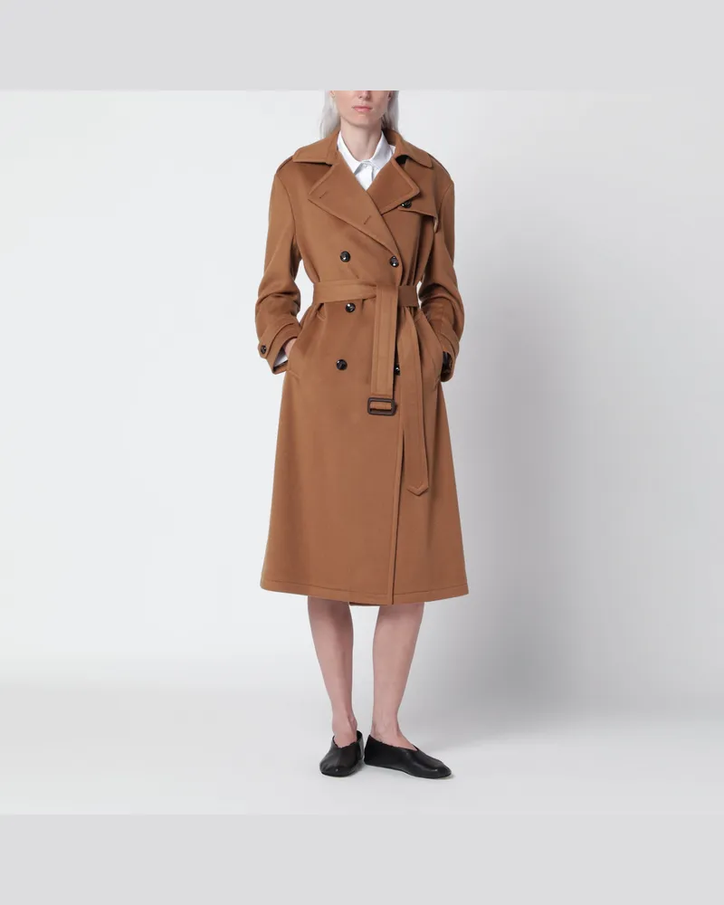 Tagliatore Hellbrauner zweireihiger Trenchcoat aus Kaschmir Grey