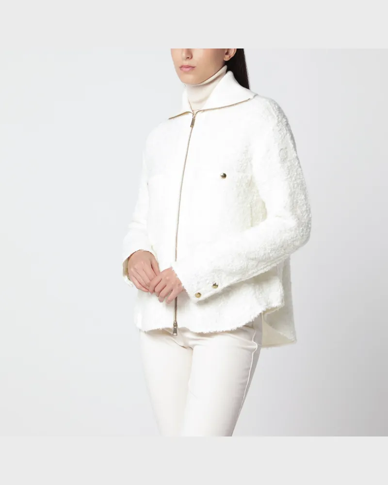 Moncler Weiße Jacke mit Reißverschluss aus Bouclé-Gewebe White