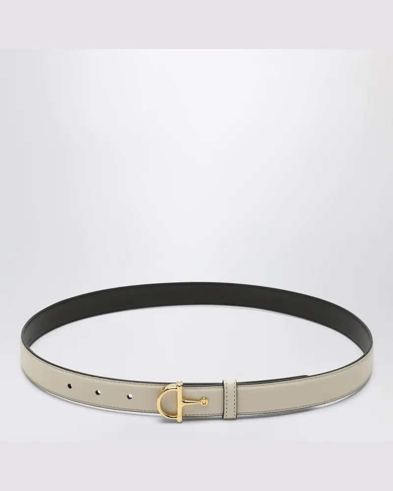 Gucci Schmaler elfenbeinfarbener Gürtel mit Half-Horsebit-Schnalle Beige