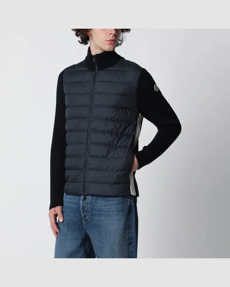 Moncler Navyblauer wattierter Baumwoll-Cardigan mit Reißverschluss Blue
