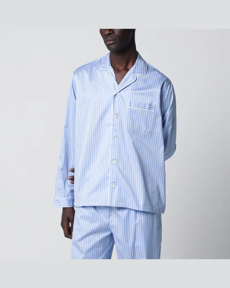 TEKLA Light blue pajama shirt with white stripes Light