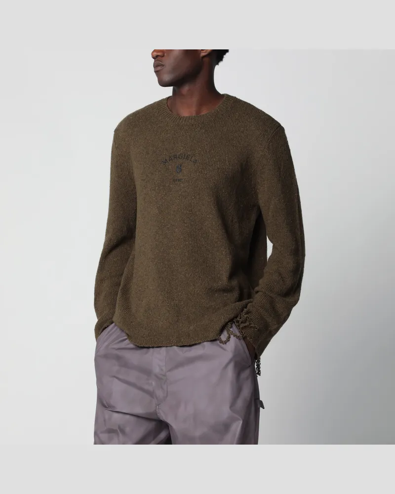 Maison Margiela Pullover mit Rundhalsausschnitt aus Wollmischung in Khaki/Schwarz Green