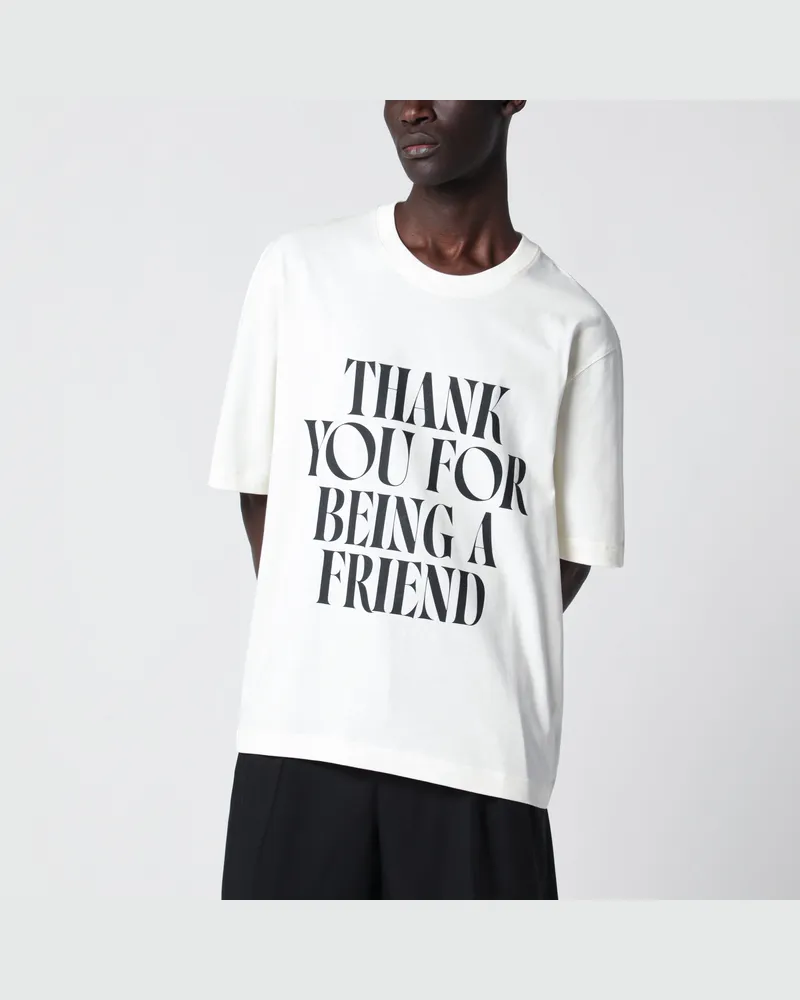 AMI Paris Cremeweißes T-Shirt aus schwerem Baumwolljersey 