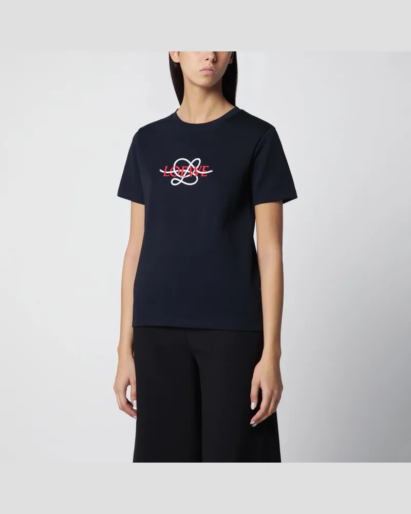 Loewe Marineblaues Baumwoll-T-Shirt mit Logostickerei Blue