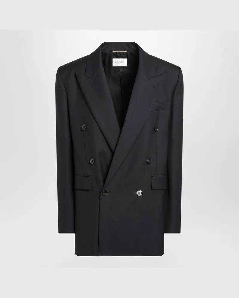 Saint Laurent Langer Mantel aus marineblauer Wollgabardine Blau