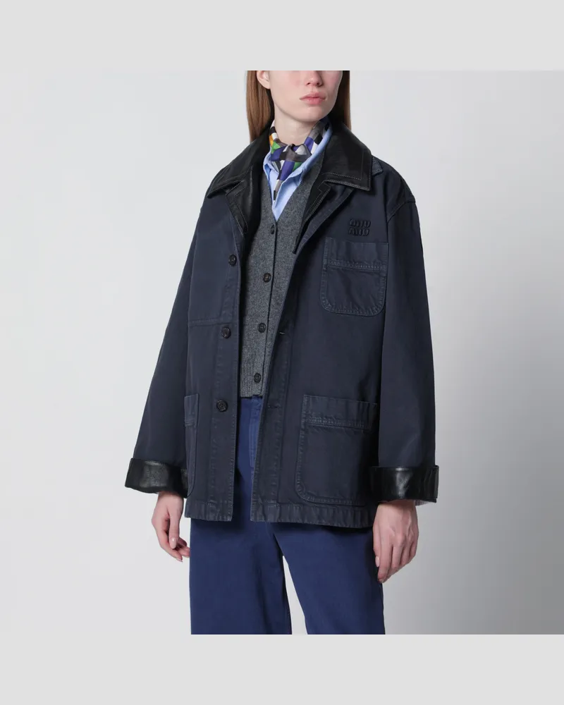 Miu Miu Hämatitfarbene Jacke aus Gabardine und Leder Grey