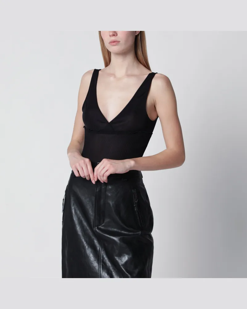 Saint Laurent Top Cassandre aus geripptem Seidenjersey in Schwarz Black