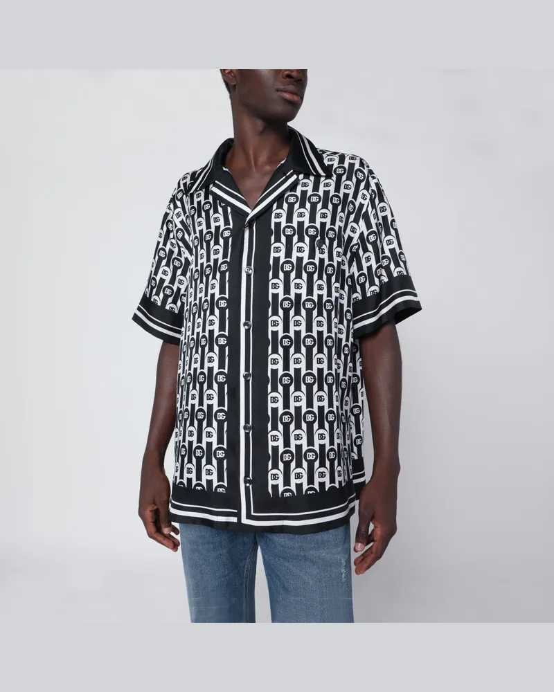Dolce & Gabbana Hawaii-Hemd aus bedrucktem Seidentwill Schwarz