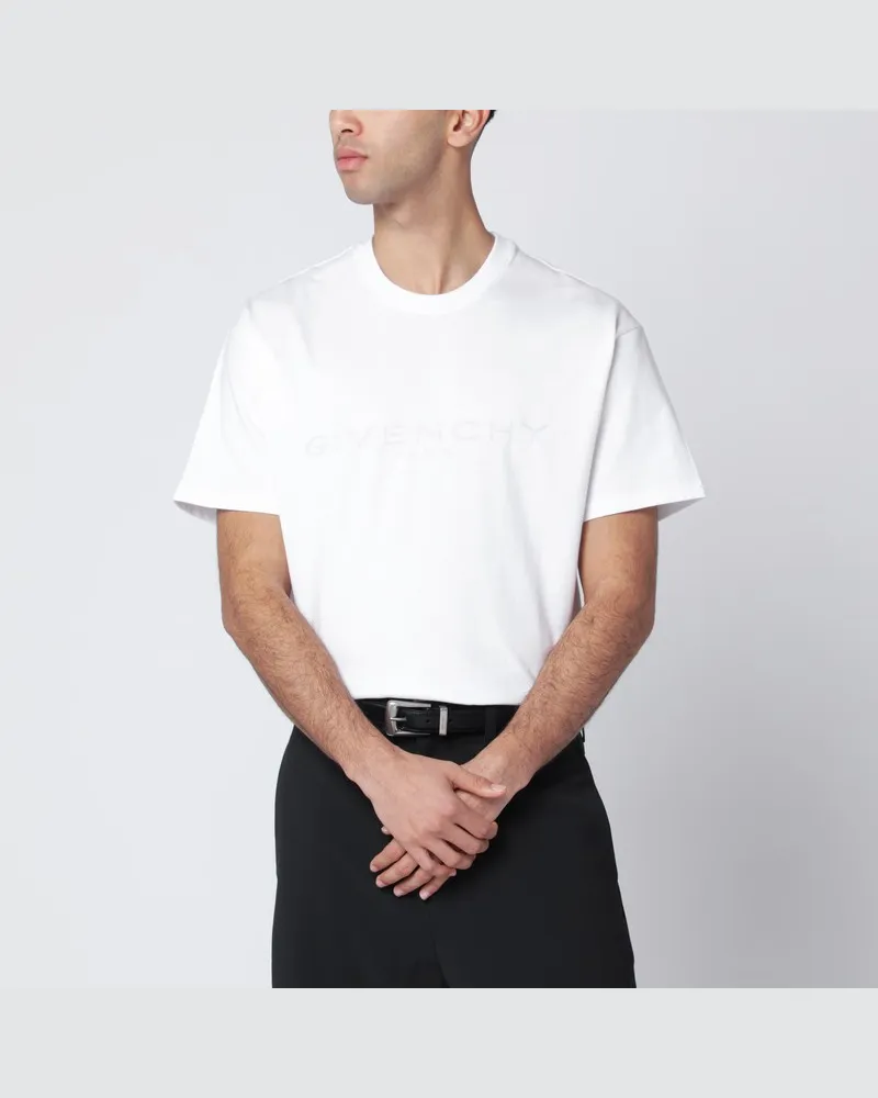 Givenchy Weißes T-Shirt aus Baumwolle und Seide mit Jacquard-Logo Weiß