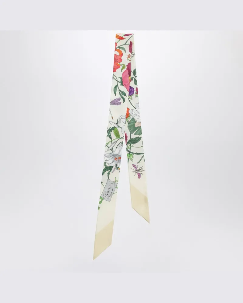 Gucci Gelber schmaler Seidenschal mit Print Gelb