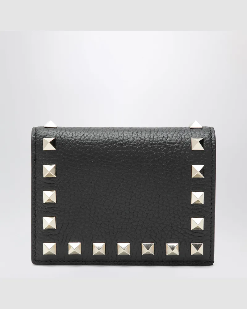 Valentino Garavani Schwarzes Rockstud-Portemonnaie aus Leder Black