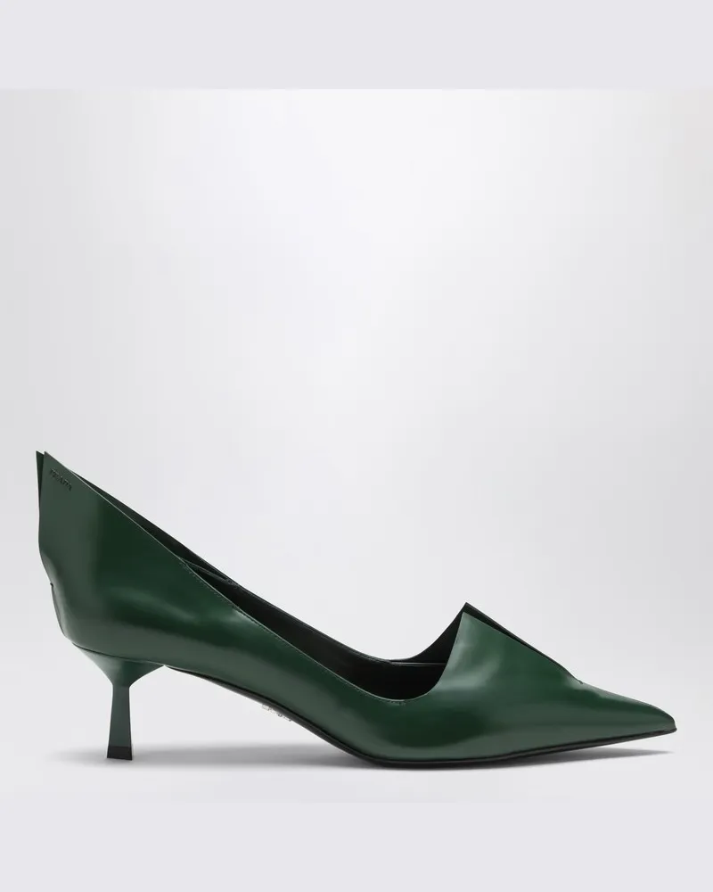 Prada Gebürstetes Leder-Décolleté in Tannengrün Grün