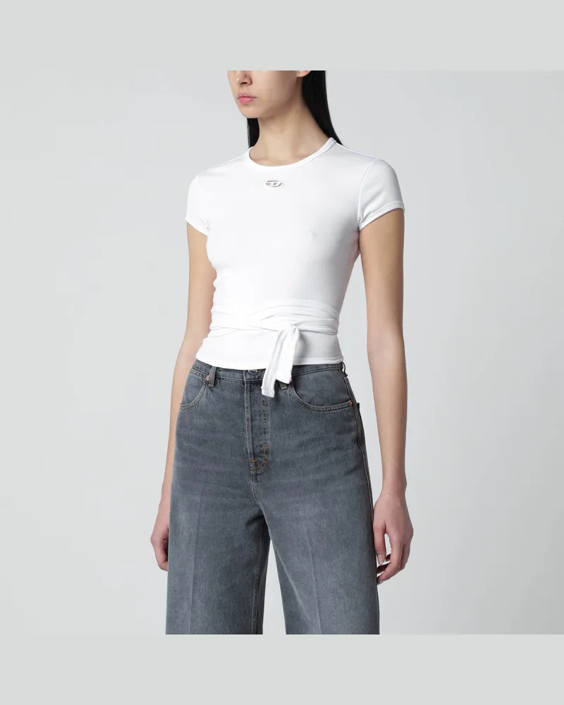 Diesel Weißes Cropped T-Shirt mit gekreuztem Band White
