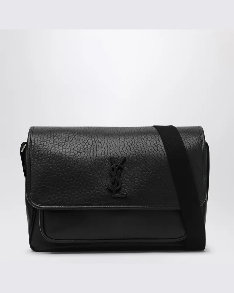Saint Laurent Schwarze gehämmerte Lederhandtasche Messenger Niki Schwarz