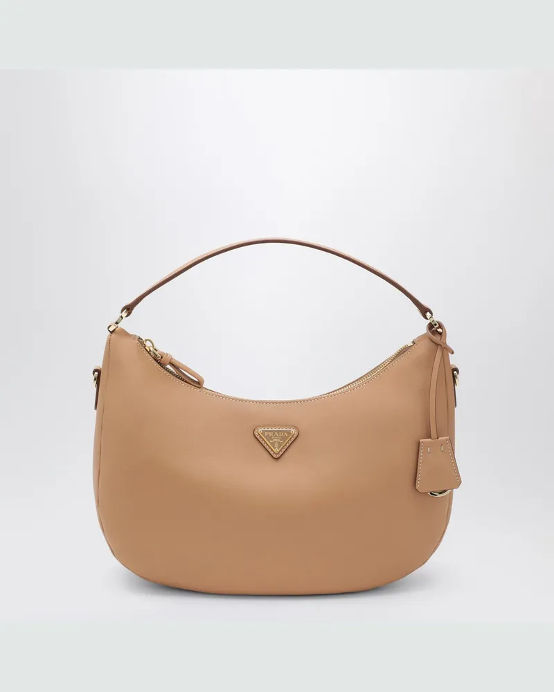 Prada Hellbraune Schultertasche aus Leder Beige
