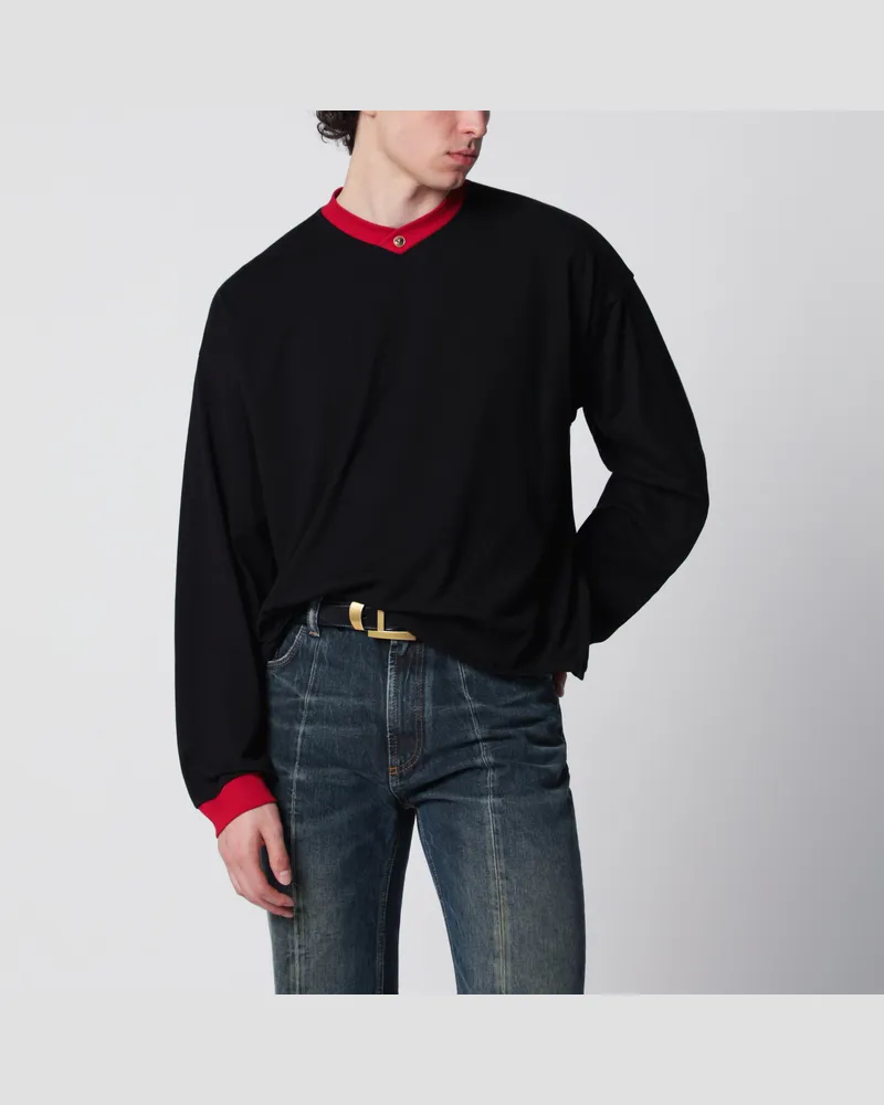 Versace Schwarz/rotes Langarm-T-Shirt Black