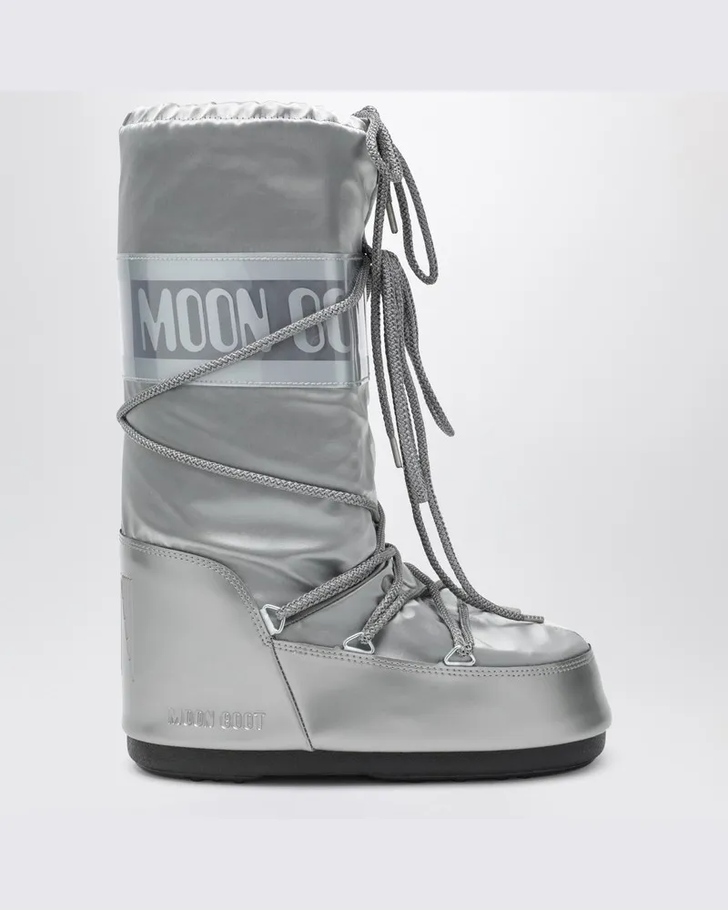 Moon Boot Icon Glace silberne Satin-Stiefel Metallisch