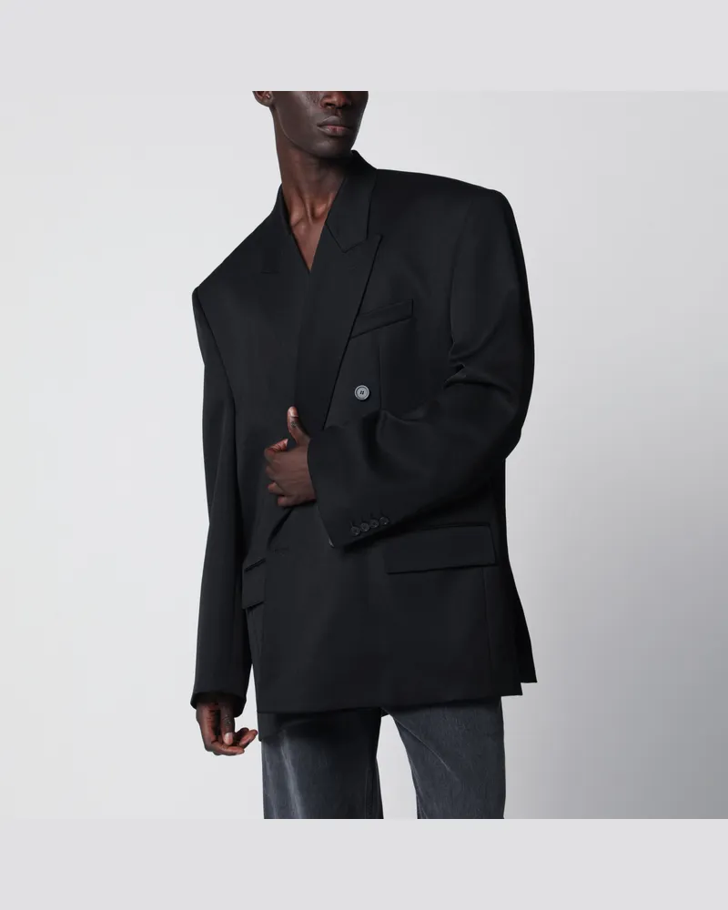Balenciaga Zweireihiger Oversize-Blazer aus Wolle in Schwarz Black