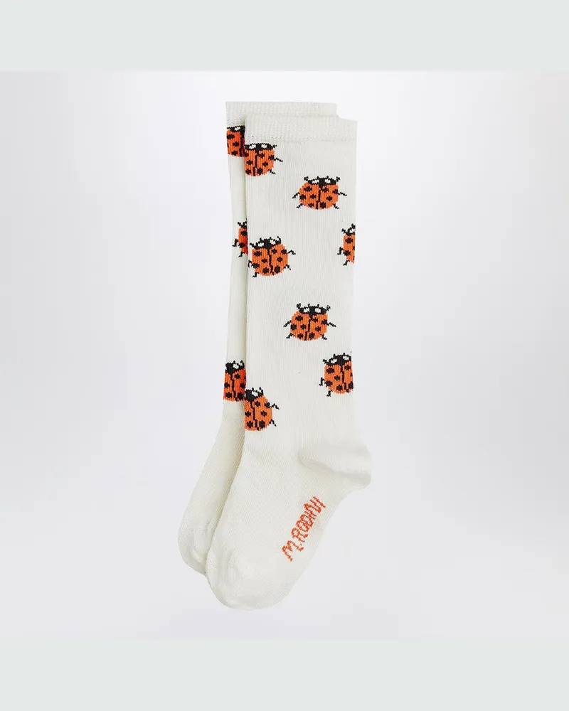 Mini Rodini Hohe weiße Socken mit Marienkäfern White