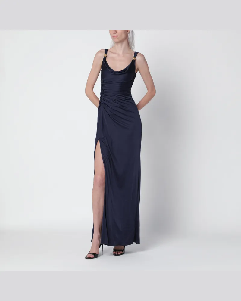 Versace Navy blue viscose jersey evening dress Blue
