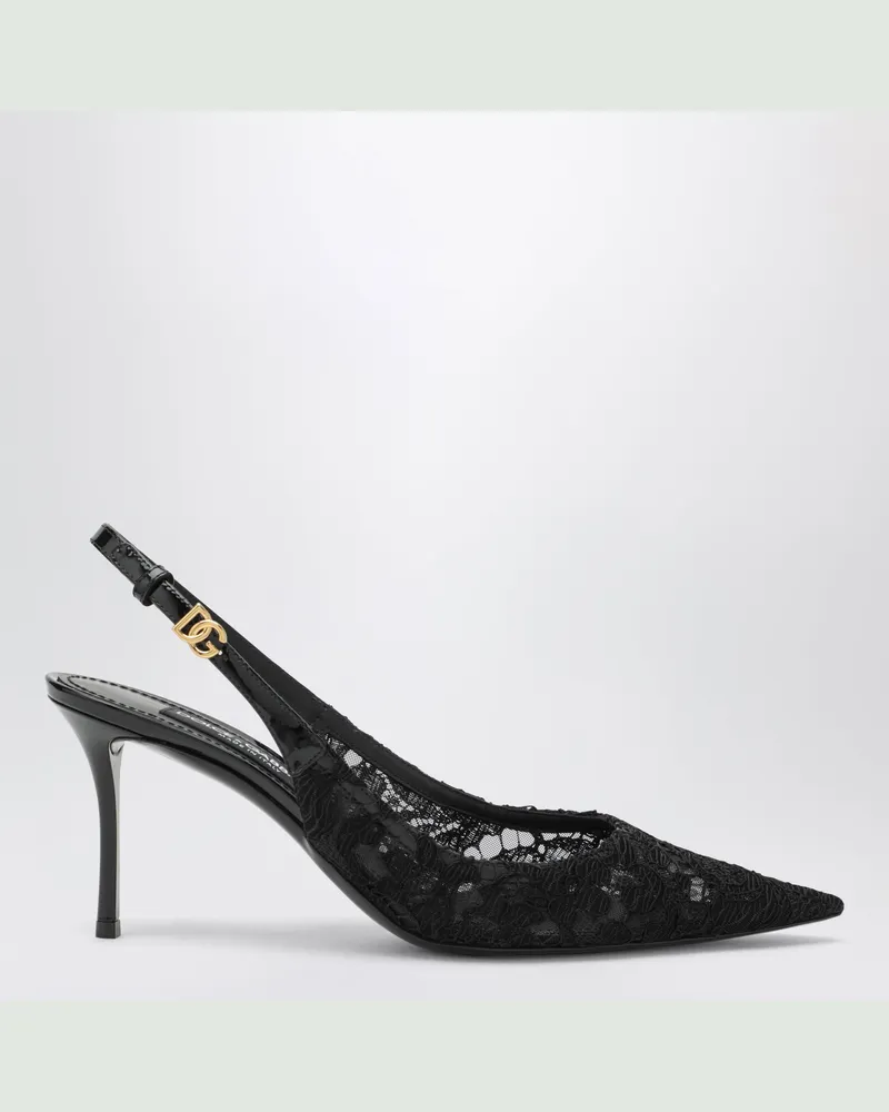 Dolce & Gabbana Schwarze Slingbacks aus Spitze und Lackleder Black