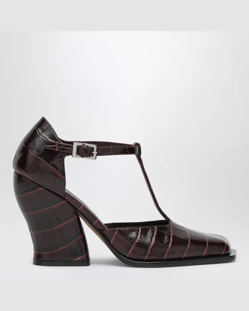 Loewe Burgunderrote Onda T-Bar Pumps aus geprägtem Leder Burgundy