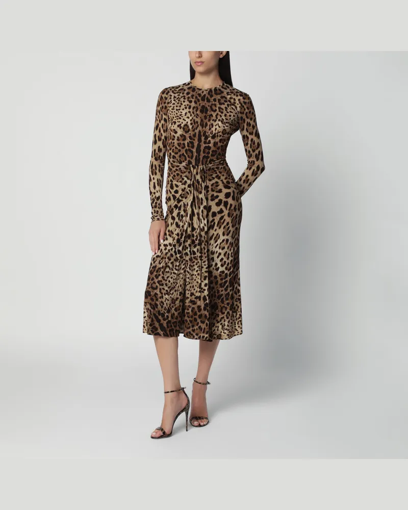 Dolce & Gabbana Kleid aus Viskosejersey mit Leopardenmuster Brown
