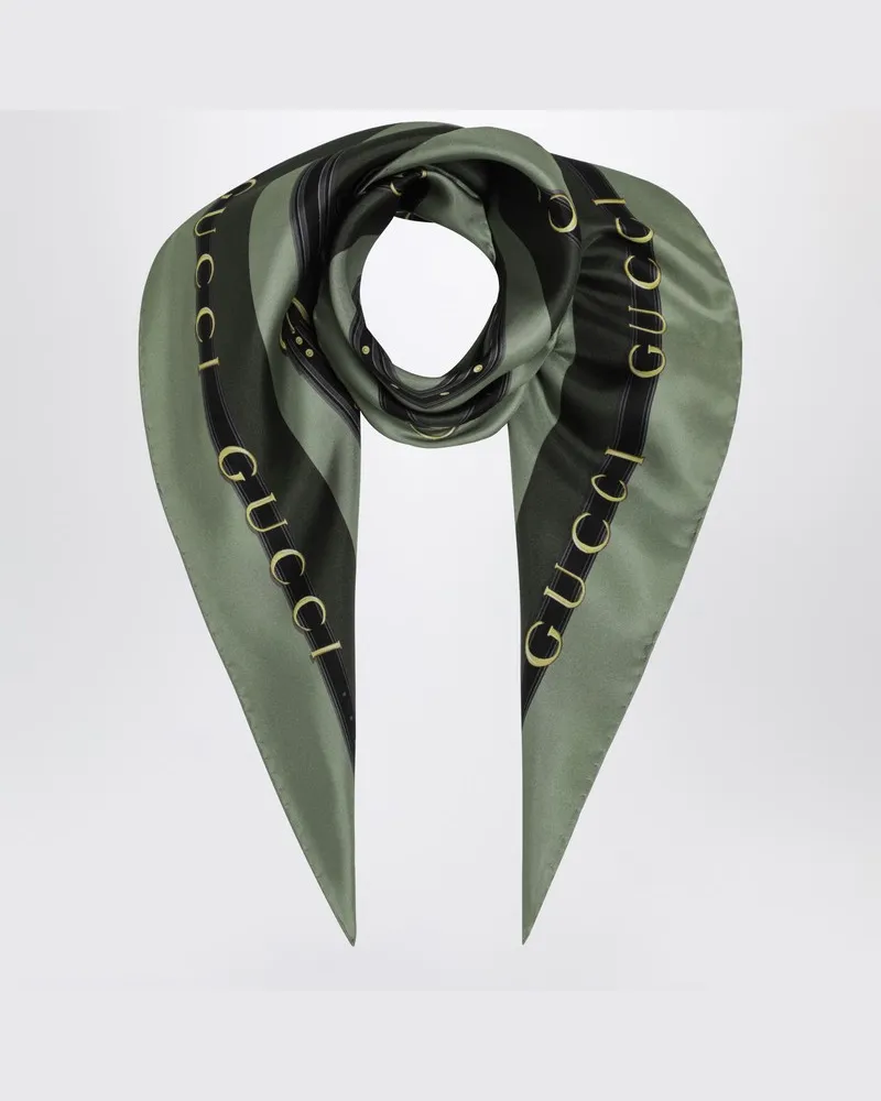 Gucci Grünes Carré aus bedrucktem Seidentwill Grau