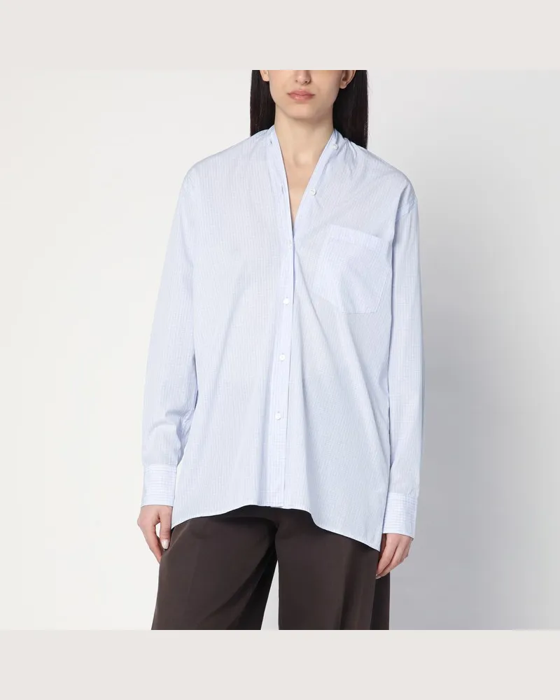 6397 Hellblau kariertes Baumwollhemd Hellblau